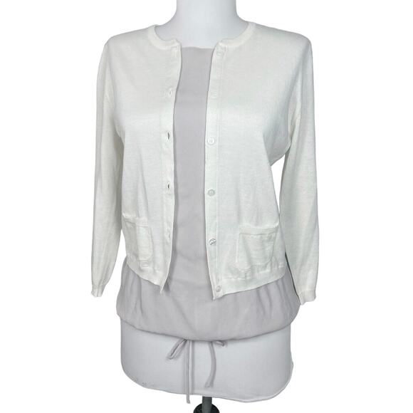 Effetto F sz XS US 2 Cashmere & Silk Sweater 3/4 Sleeves Ivory / Taupe Italy - Picture 4 of 16